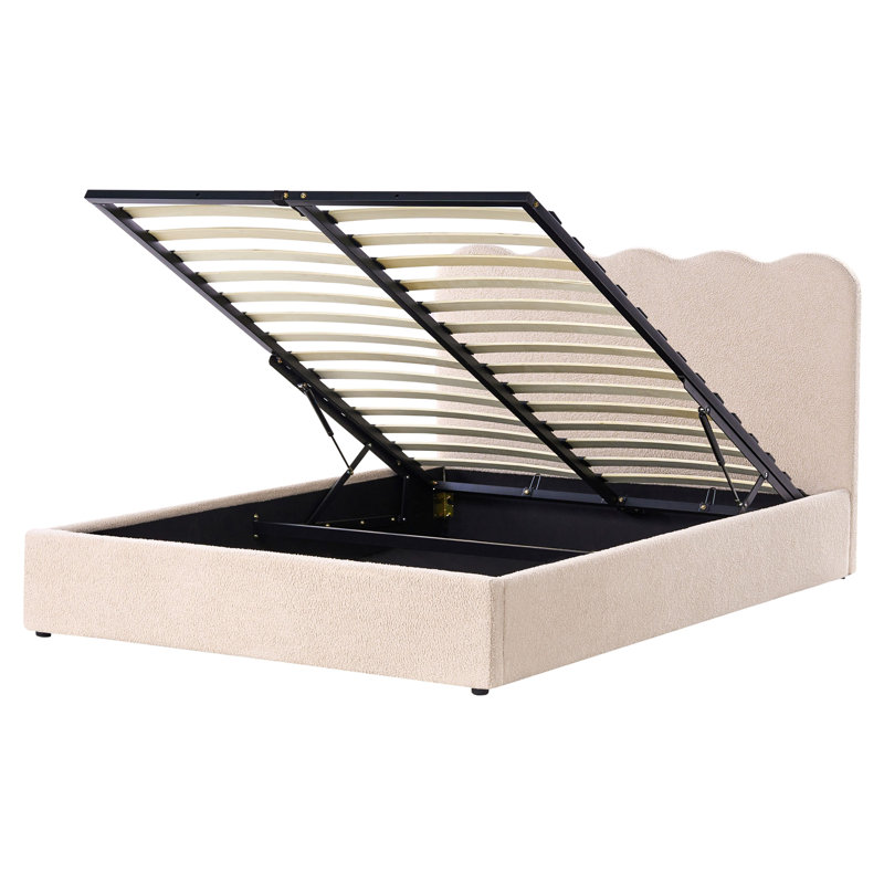Upholstered Lift Up Storage Ottoman Bed, European Kingsize (160 x 200 cm), Beige