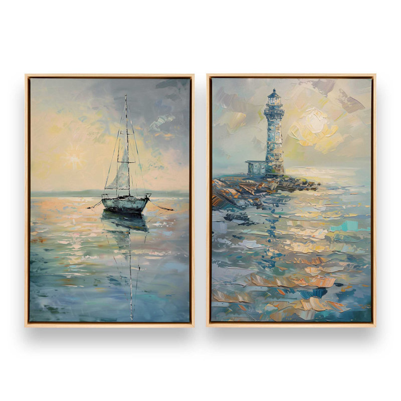 "Harbor Glow" par Golden Glow Interiors 2 - Pièces sur toile, Érable américain encadré, H 38 po x l 26 po