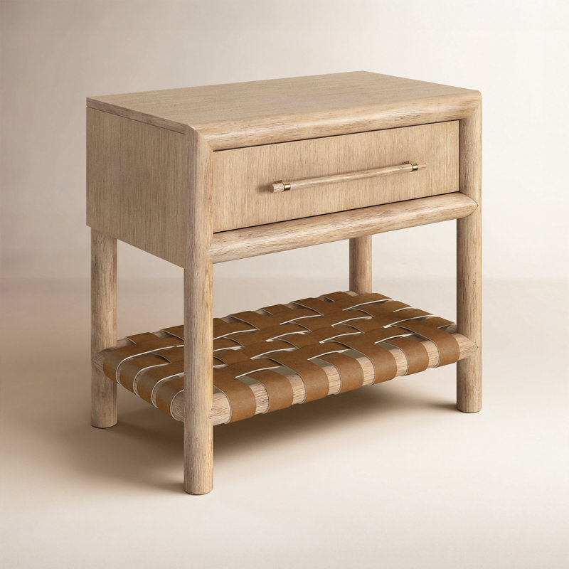 Table de chevet à 1 tiroir en bois massif et manufacturé Colleen, Natural