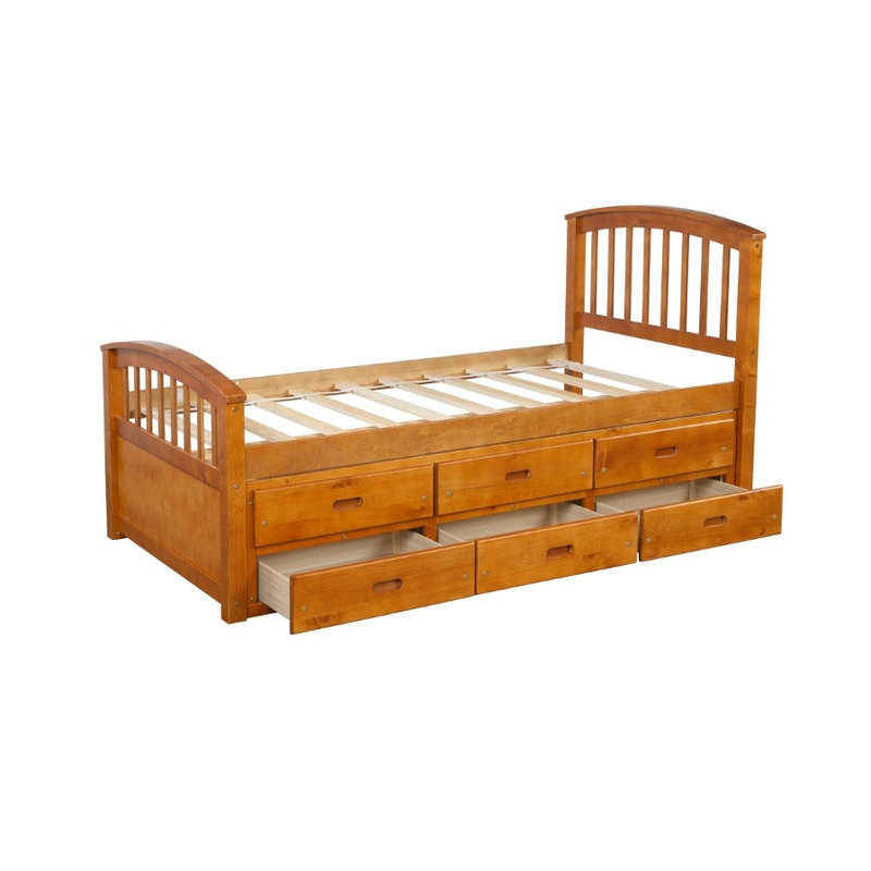 Twin Size Solid Wood Platform Storage Bed with 6 Drawers | No Box Spring Needed, Brown