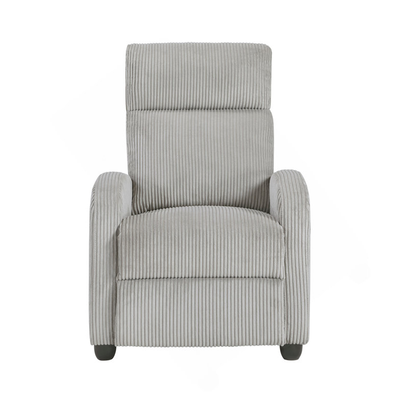 Fauteuil inclinable moderne à dossier poussoir gris clair en velours côtelé moelleux et confortable pour salon en bois massif 1pc