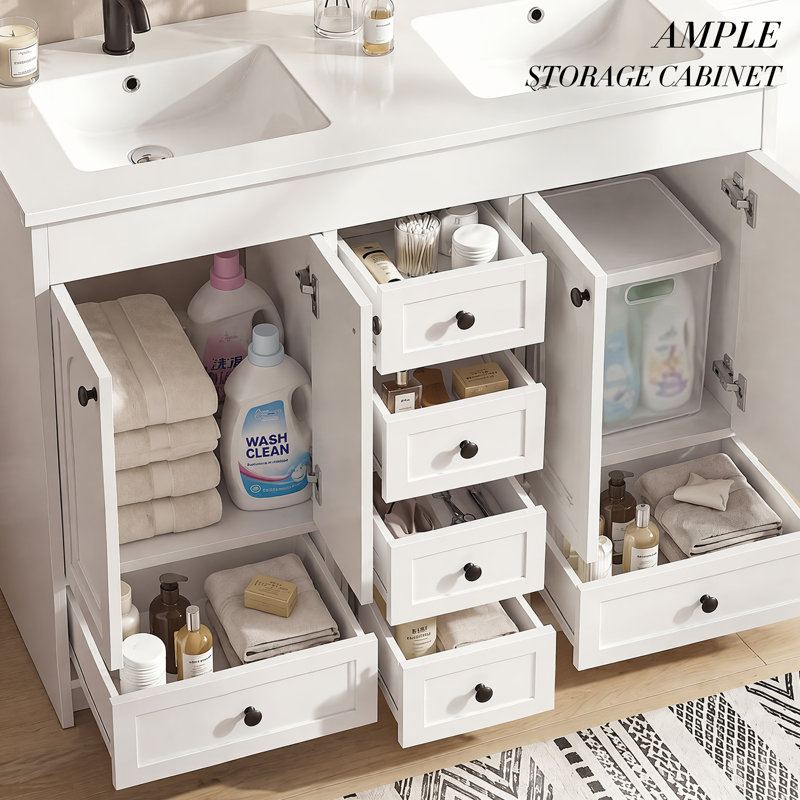 47'' Double Freestanding White Bathroom Vanity with Undermount Ceramic Top