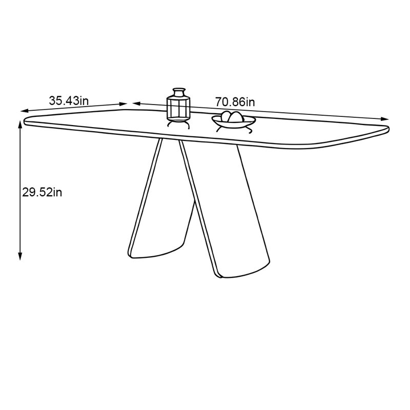 Minimalist rectangular high-end dining table, 29.52" H x 70.86" L x 35.43" W