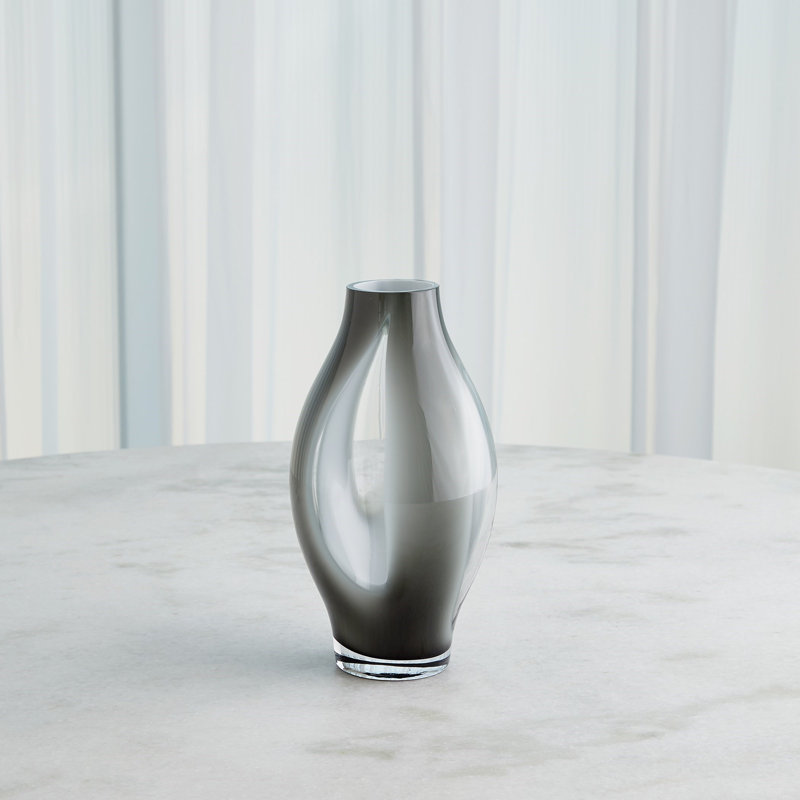 Glass Table Vase, 12" H x 6.25" W x 6.25" D, Gray