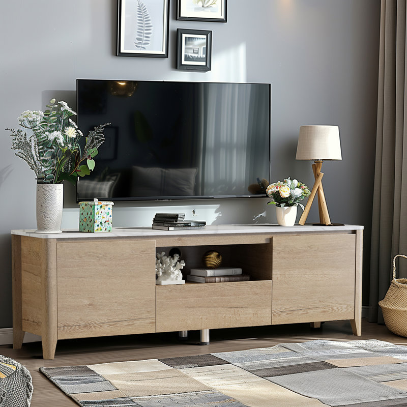Yamiyah Marble Top Scandinavian TV Stand, Gray, 58"