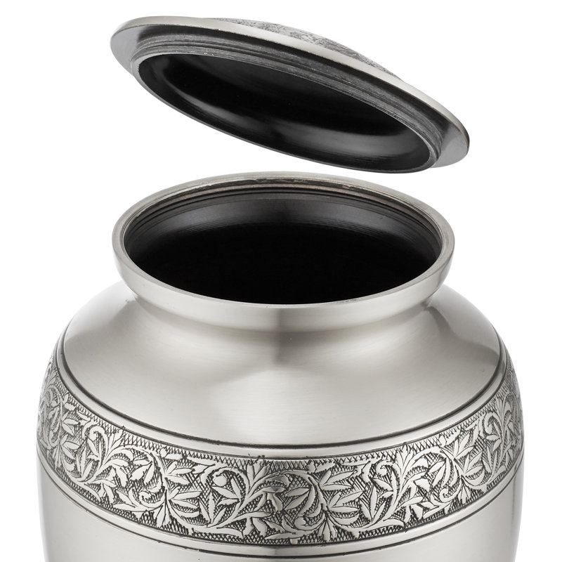 Elegant Silver Brass Memorial Urn with Intricate Detailing