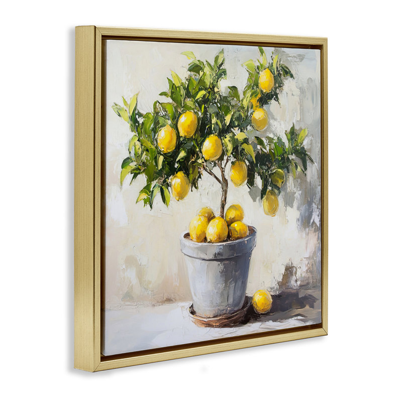 Cadre flottant Falling Lemon Tree, design par Tina LeCour, Cadre flottant métallique doré, H 18 po x l 18 po