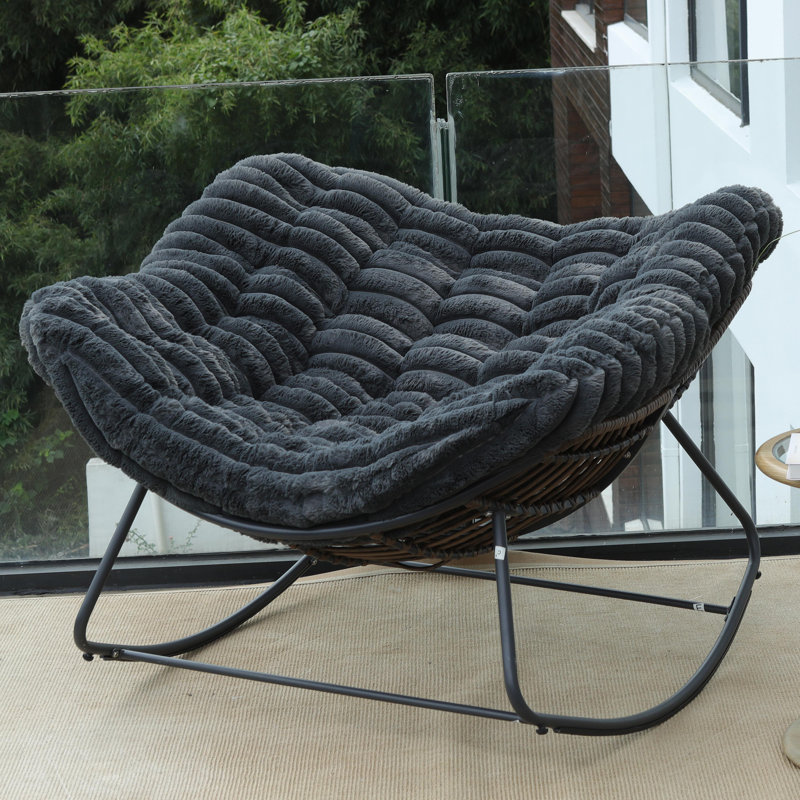 Chaise en osier Rockong, Gris clair, Noir, noir, noir, noir