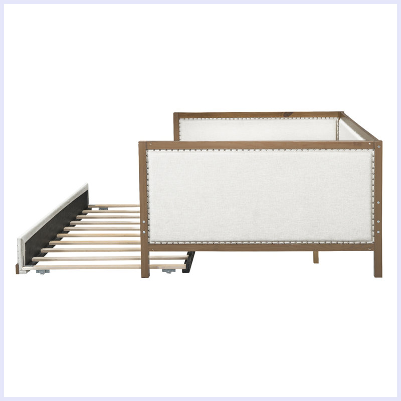 Modern Upholstered Daybed with Trundle and Nailhead Decoration