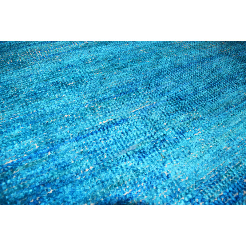 Tapis bleu area-noué la à la main Rajmund, Rectangle 5 pi 5 po x 8 pi 5 po