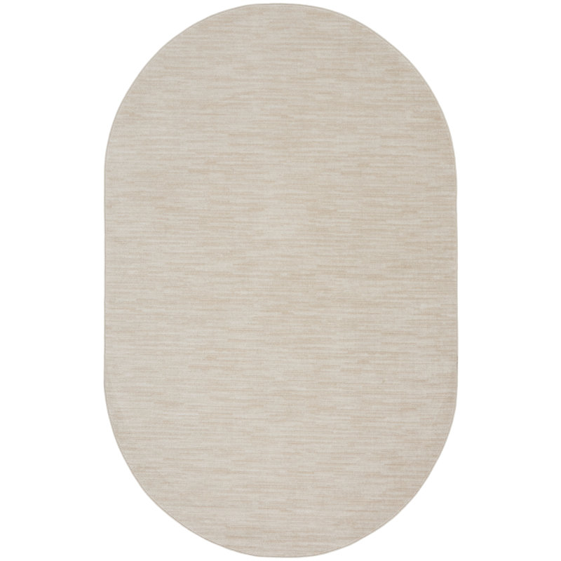Mullican Sandy Solid Ivory/Beige Easy Care Indoor/Outdoor Area Rug, Oval 6' x 9'