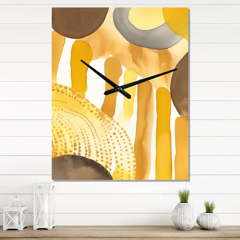 Horloge murale abstraite Mustard Yellow Dreams, Médium