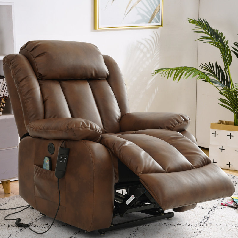 Breathable Leather Dual Motor Assist Power Lift Recliner Chair With Heating And Massage, Lay Flat Power Recliner For The Elderly