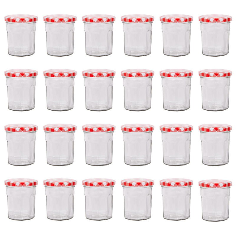 Glass Jar - Set of 24, 150ml, Red Gingham