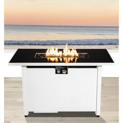 Table de foyer 50000, acier inoxydable, rouille, design moderne, blanc avec porte latérale de 25 po x 42 po et couvercle chauffant