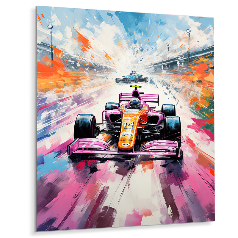 Popart Formule voiture sur la piste de course I - Art mural en métal, H 20 po x l 12 po x P 1 po