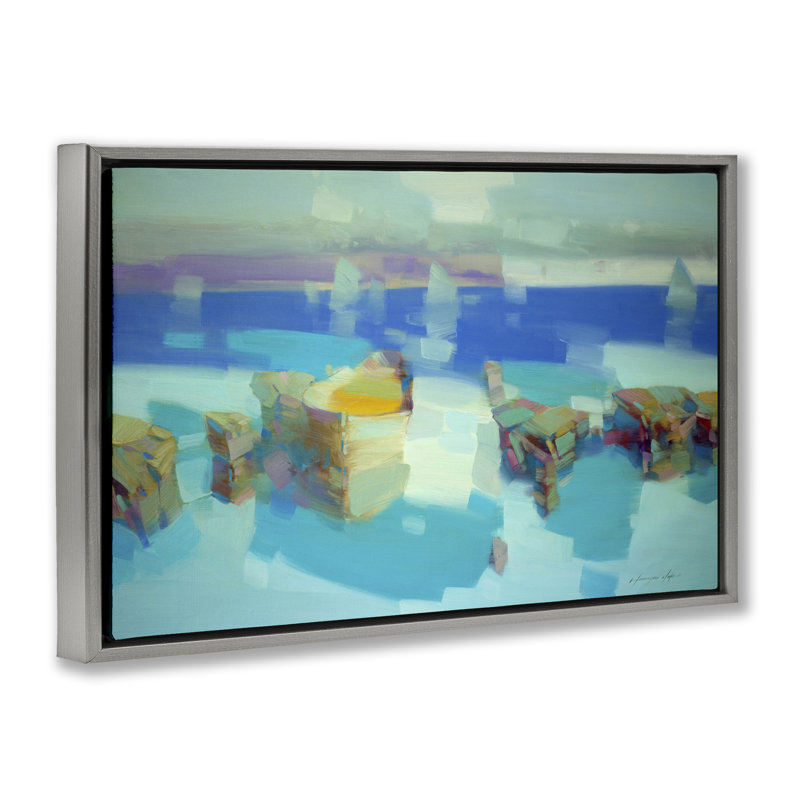 Toile abstraite "Falaises nautiques" par Vahe Yeremyan, Cadre flottant gris lustré, H 17 po x l 25 po x P 1,7 po