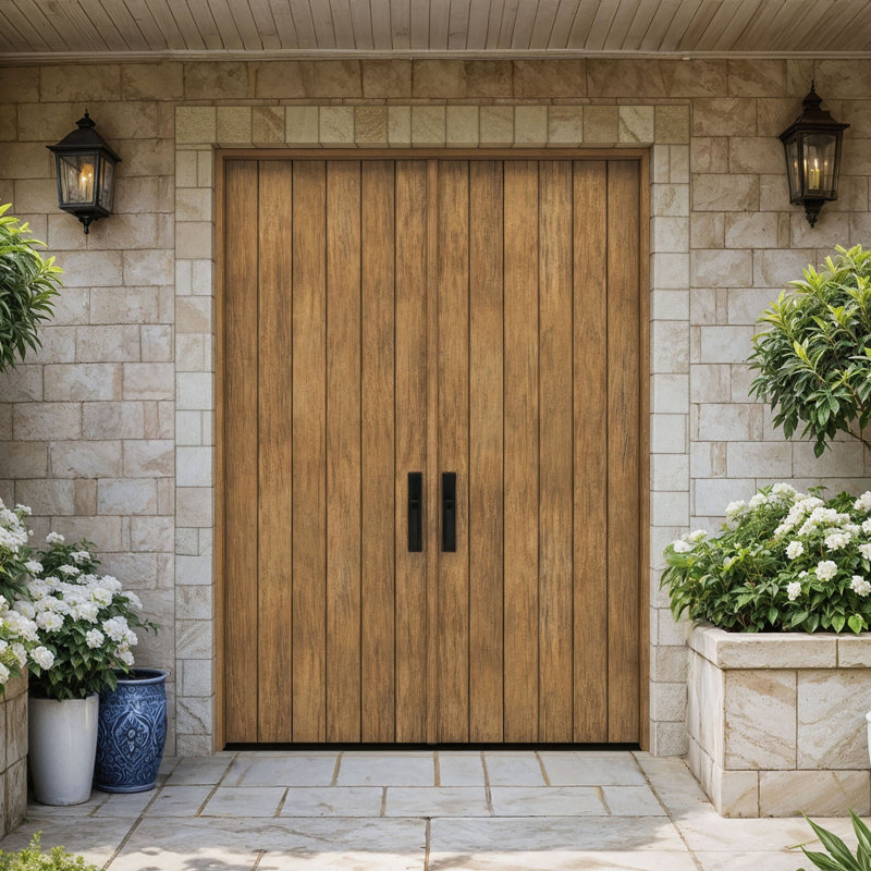 BARROW-BQ-96 | Porte double 96 po, extérieur pré-suspendu RTA, panneau affleurant rustique, bois d'acajou brut