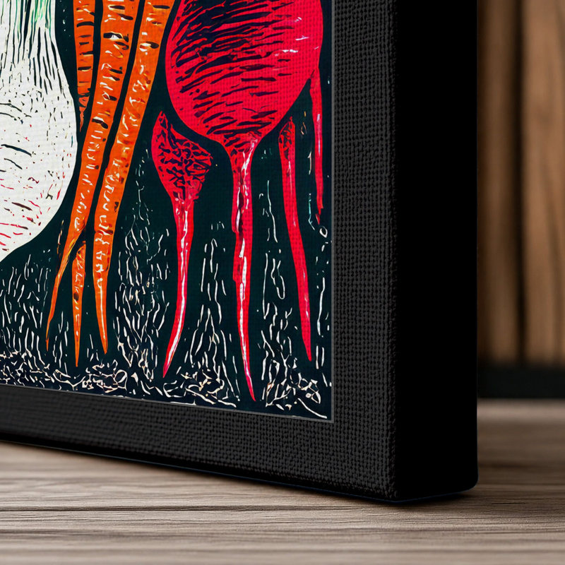 Root Vegetables and Greens Botanical 1 Piece Wrapped Canvas Wall Art, 30x20 - 76.2 x 50.8 cm, Black Border
