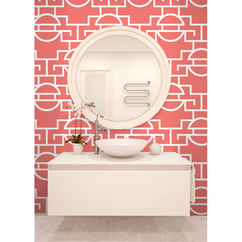 Shanghai Just Too Graphic 10' L x 24" W Wallpaper Roll, Sea Pearl, Faux Grasscloth