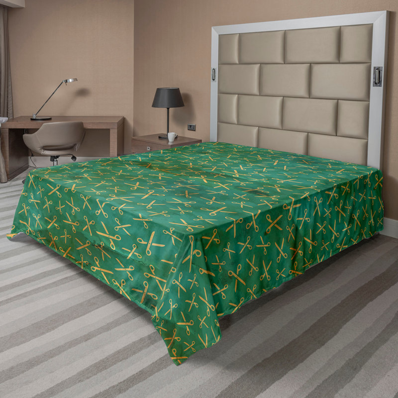 «Ambesonne», drap plat à motif ciseaux rétro, vert forêt, jade, Très grand californien