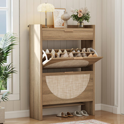Armoire de rangement pour chaussures en rotin avec 2 tiroirs rabattables