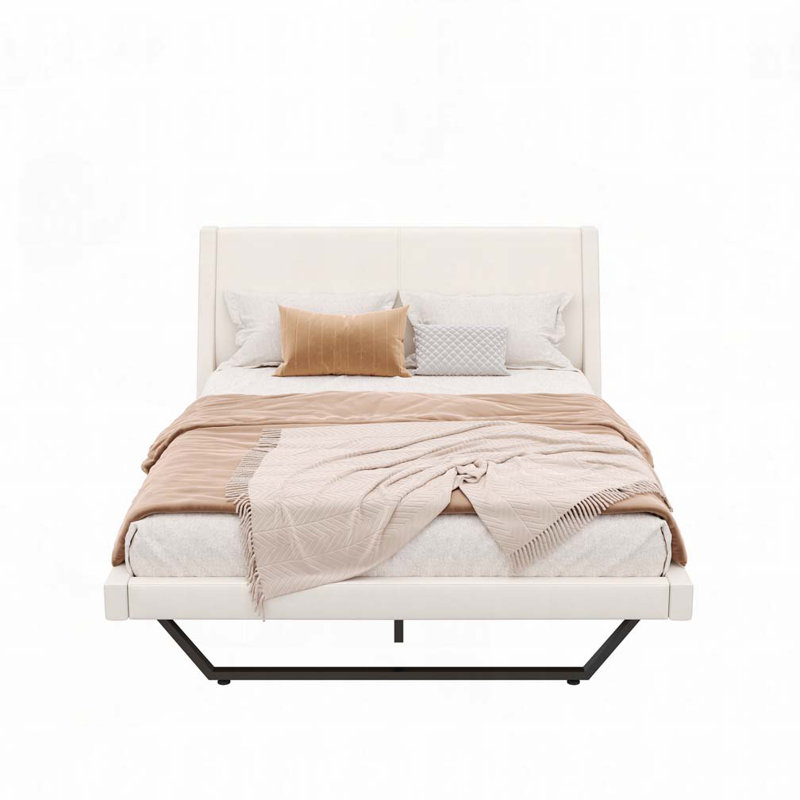 Structure de lit en cuir Pu, Blanc, Grand
