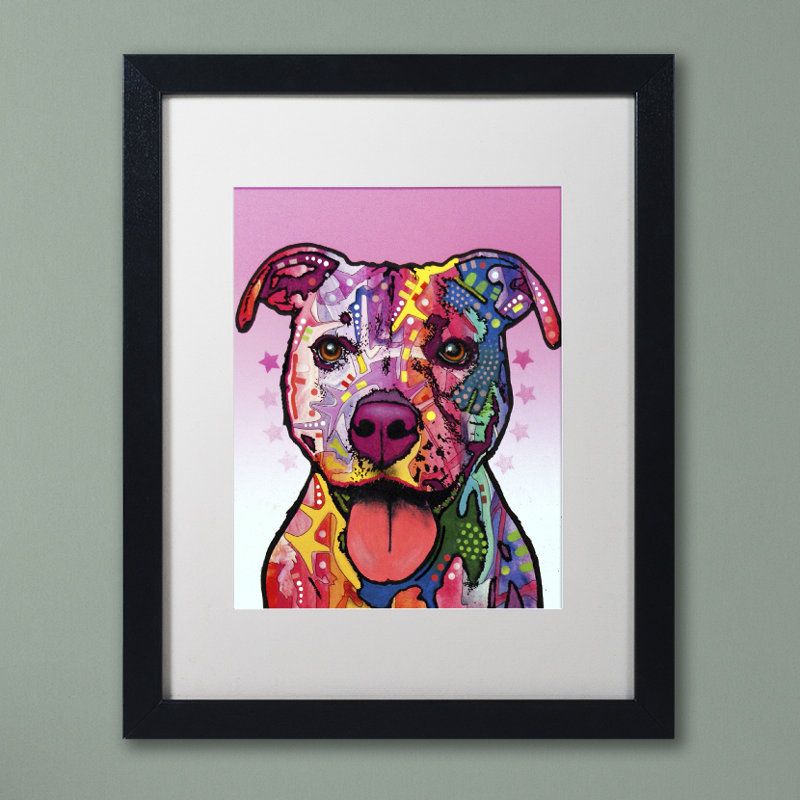 « cherish the pitbull », reproduction d’art sur toile encadrée, H 14 po x l 11 po x P 0,5 po, Blanc