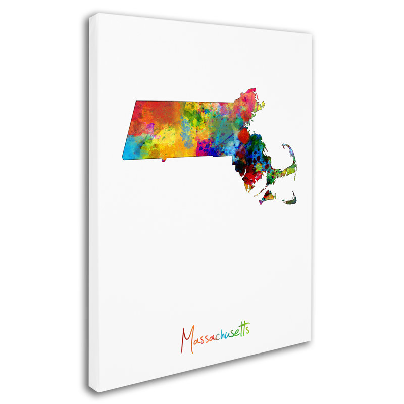 « massachusetts map », reproduction d’impression sur toile tendue, H 32 po x l 24 po x P 2 po