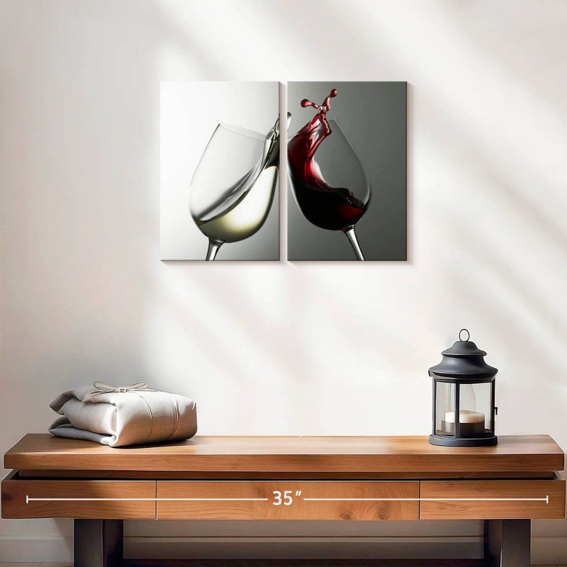Blanc et vin rouge - Ensemble de 2 toiles tendues, H 12 po x l 17 po x P 1 po