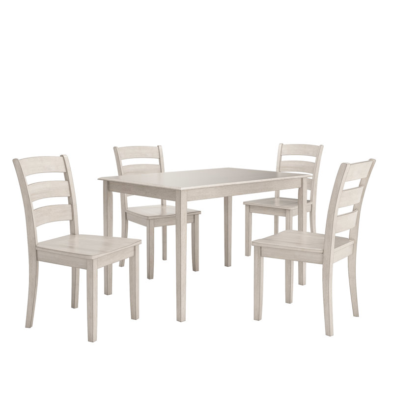 Alexa-Mae 4-Person Rubberwood Solid Wood Dining Set, Antique White