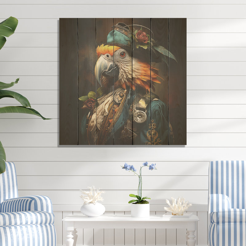 Pirates Parrot Feathered Buccaneer I - pirate sur bois, H 36 po x l 36 po