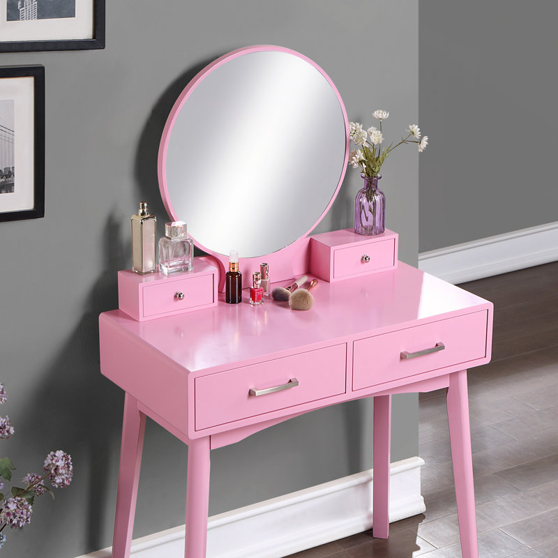 Ensemble coiffeuse et tabouret Liannon, Rose