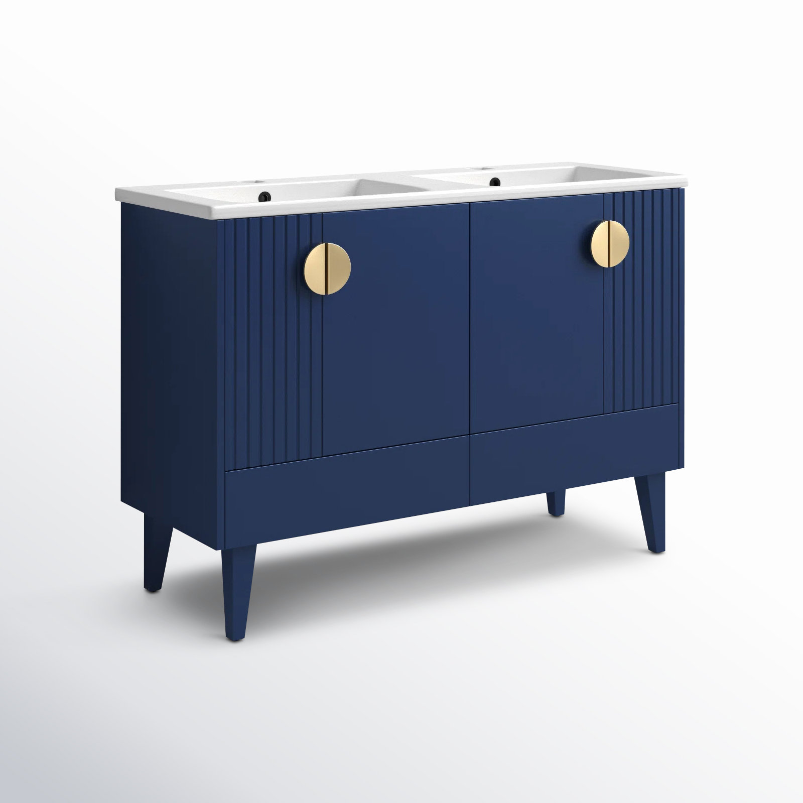Saimah 47.25'' Double Bathroom Vanity, Satin Brass, Navy Blue