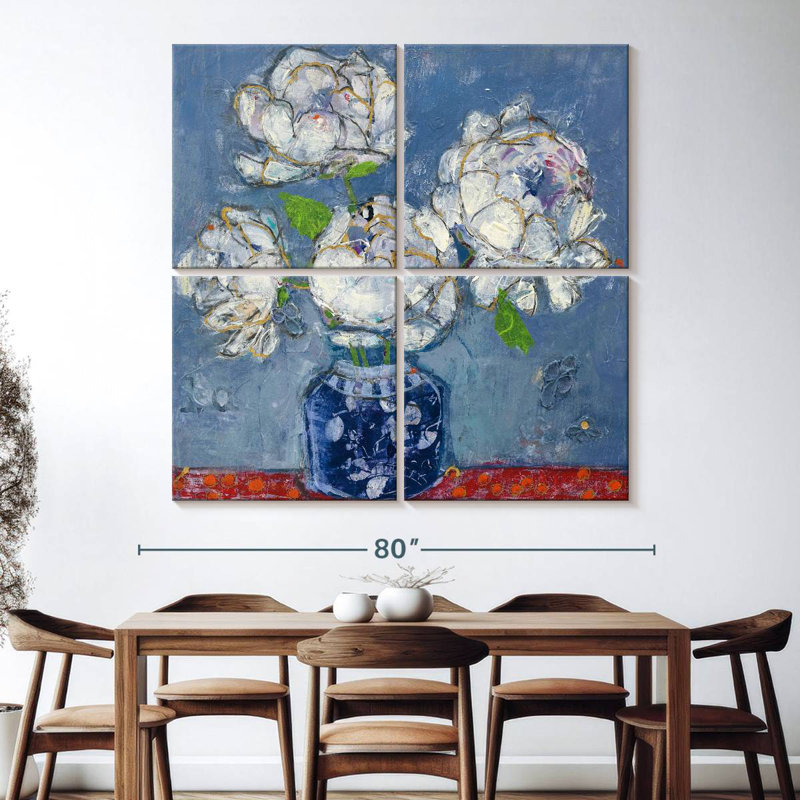 Vase de pivoines bleu Harnek, H 74 po x l 74 po
