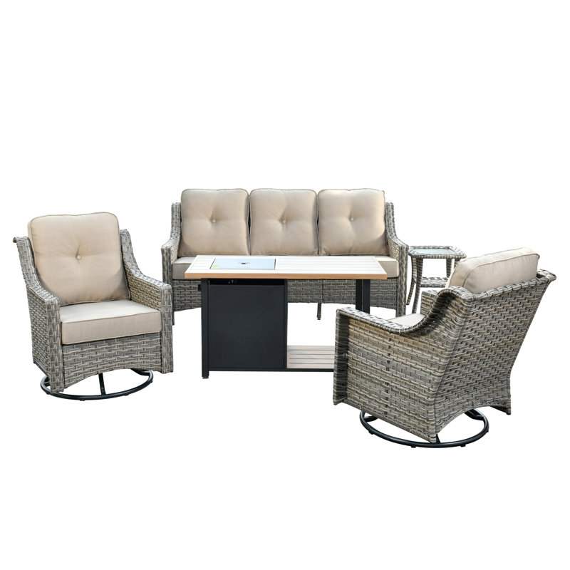 Ensemble de conversation avec canapé et coussins 5 pièces, Beige