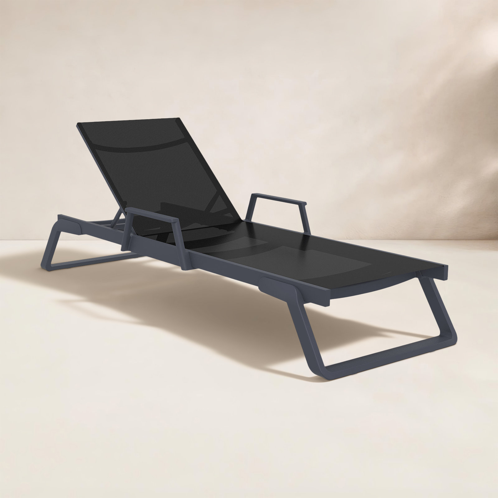 Genelda Outdoor Powder Coated Aluminum Chaise Lounge, Dark Gray/Black