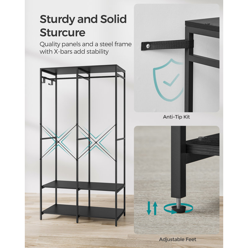 Alfonsina 95cm Industrial Pipe Clothing Rack, Ebony Black