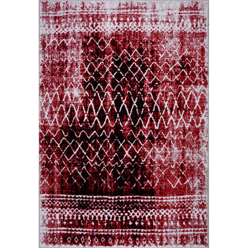 Tapis abstrait rouge / noir Mangassa, Rectangle 5 pi 2 po x 7 pi 5 po