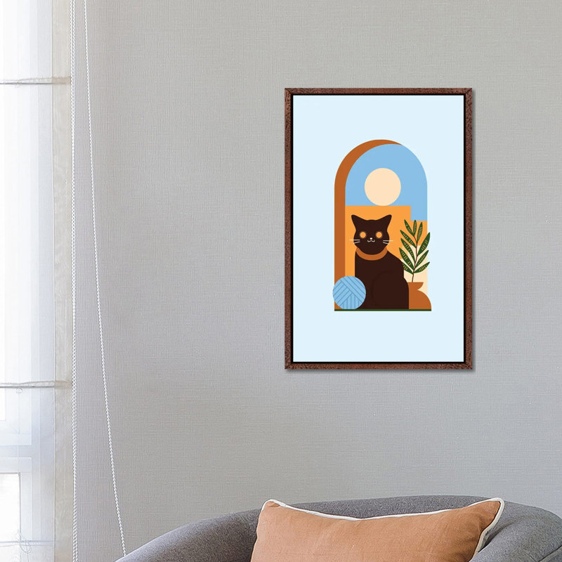 Teracotta Cat 1 Piece Wall Art on Canvas, 66.04 cm H x 45.72 cm W, Classic Brown Wood Framed