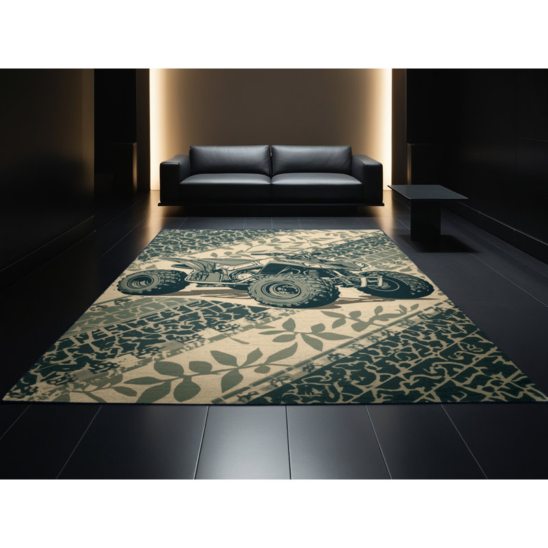 Tapis bleu quadrilatère Kendari, 6 X 9