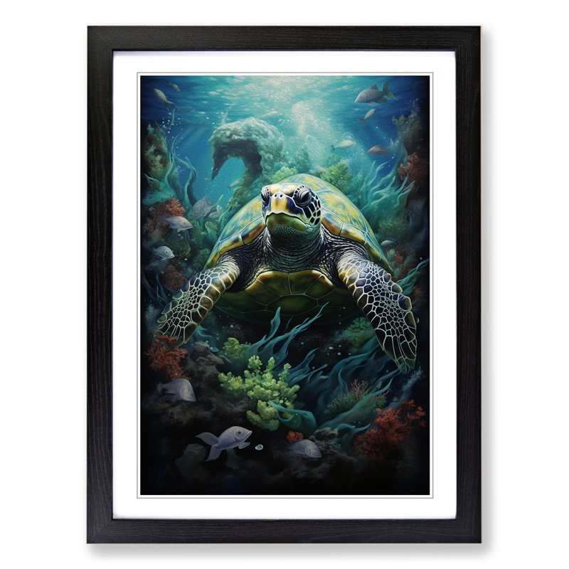 Sea Turtle Gothic Art - Framed Print, Black Framed, 46cm H x 34cm W x 2cm D