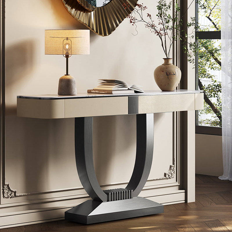 Console en métal de style italien, H 35 po x l 59 po x P 13,7 po, Gris