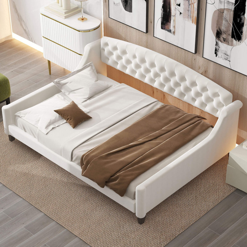 Modern Luxury Tufted Button Full Size Daybed, Beige, Full/Double