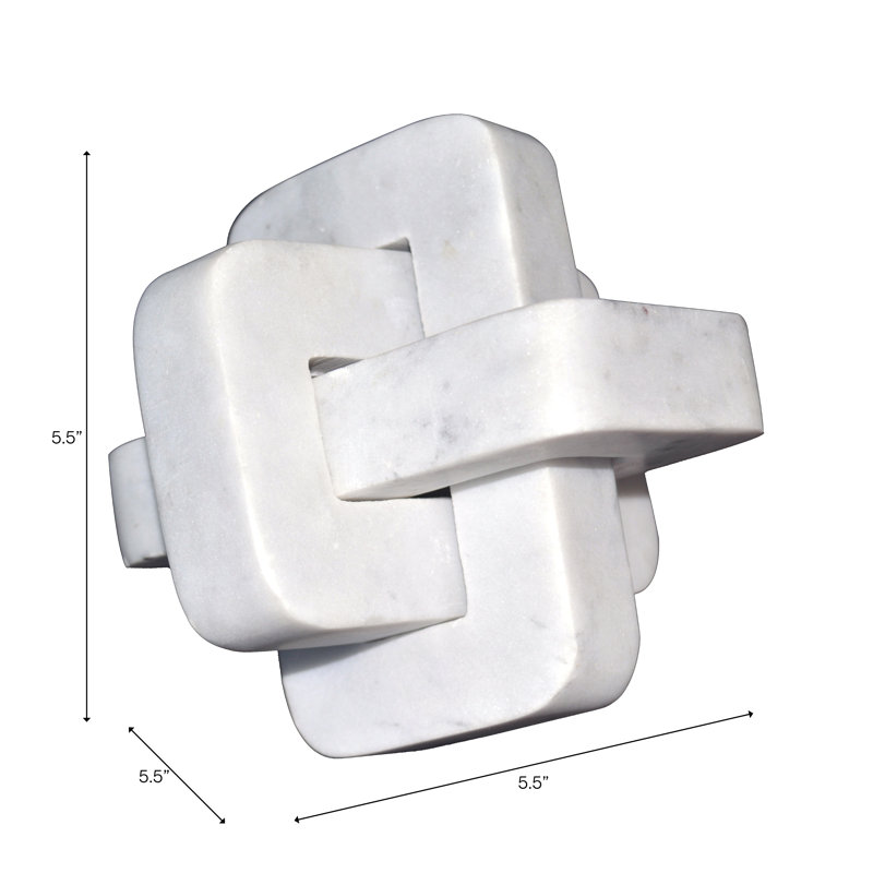 5" Marble Geometric Orb - Contemporary Abstract Interlinking Geometric Shape - 5" x 5" x 5", White
