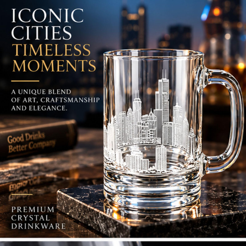 Tasse à boissons chaudes de style ancien, gravure permanente sur la ligne d'horizon de Chicago, cadeau haut de gamme