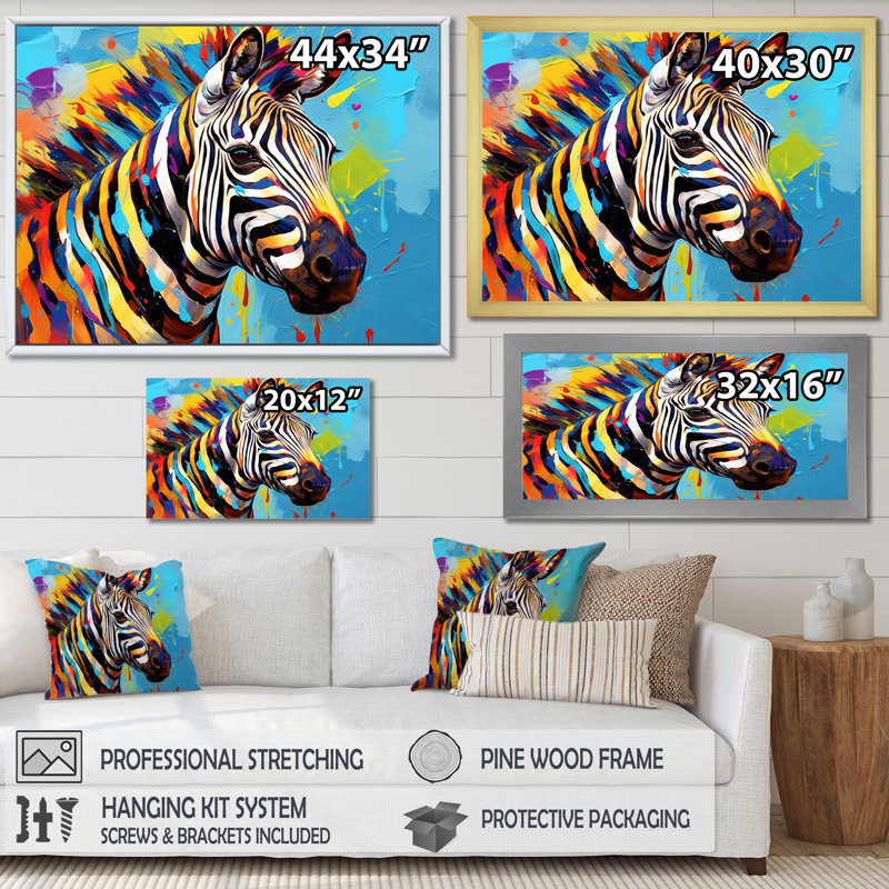 Bleu, orange, zèbre Popart II, H 12 po x l 20 po x P 1 po