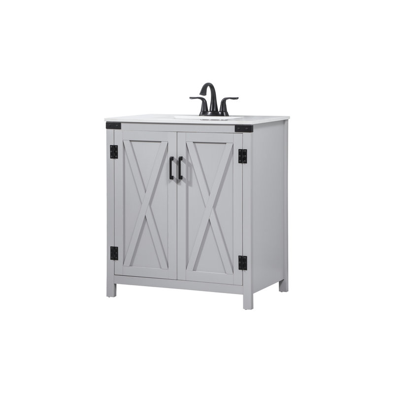 Gray Oak Freestanding Single Bathroom Vanity with Ceramic Sink
