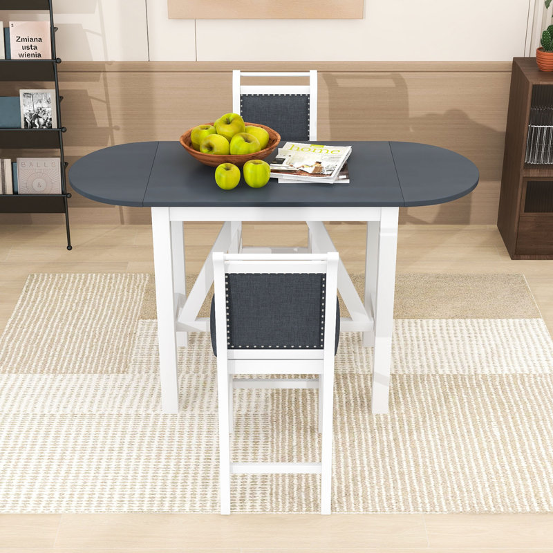 Shilonda 3-Piece Counter Height Dining Set, Wood Table with 2 Linen Upholstered Chairs, White Gray, Dark Gray/White