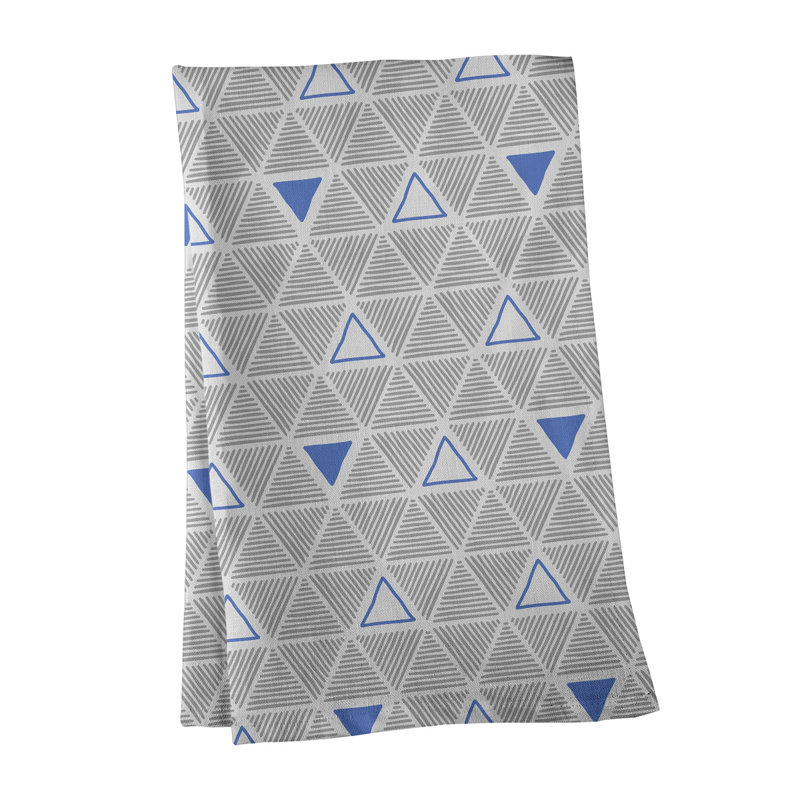 Torchon triangle dessiné à la main, Gris/bleu, Polyester sergé